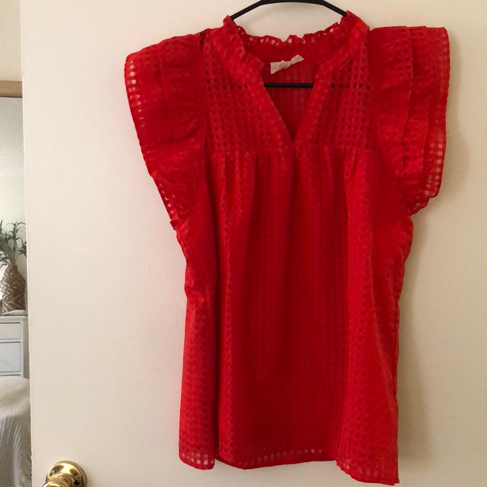 NWT! Women’s flutter-sleeve blouse, red, size S, 100% polyester with lining